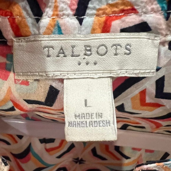 Talbots size Large Cotton 3/4 length sleeve geometric print - Picture 2 of 9